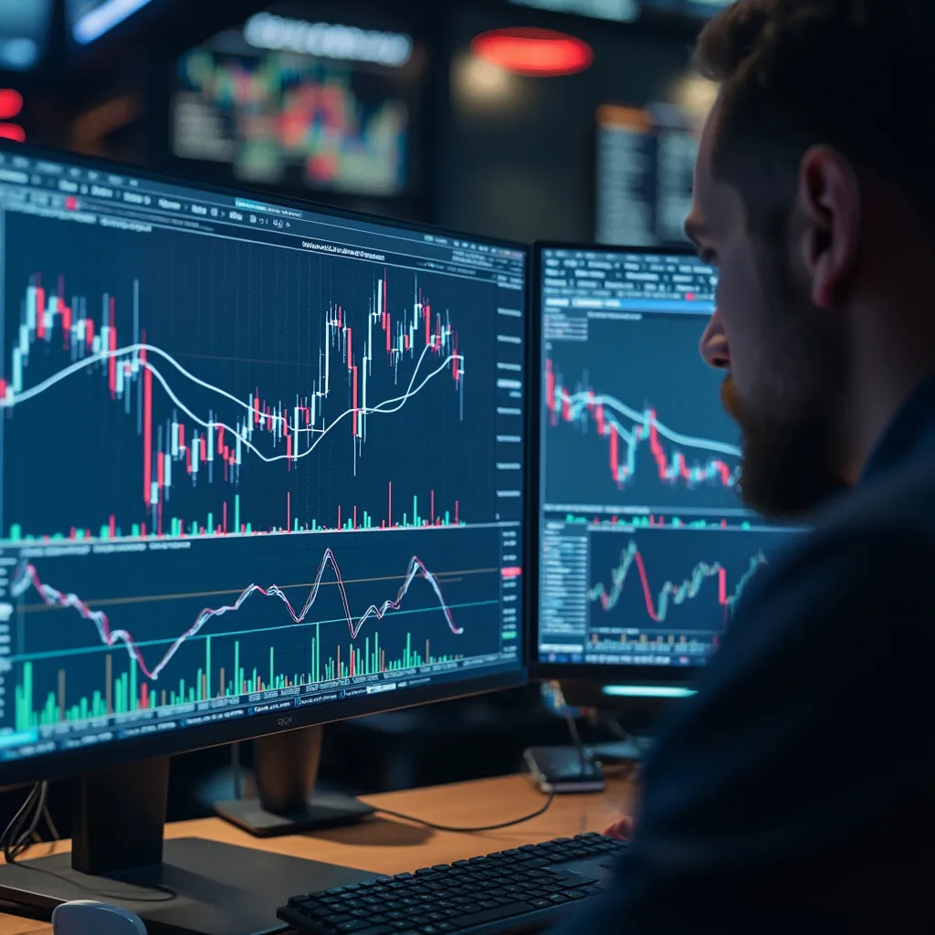 Gráficos financieros y análisis técnico en una pantalla
